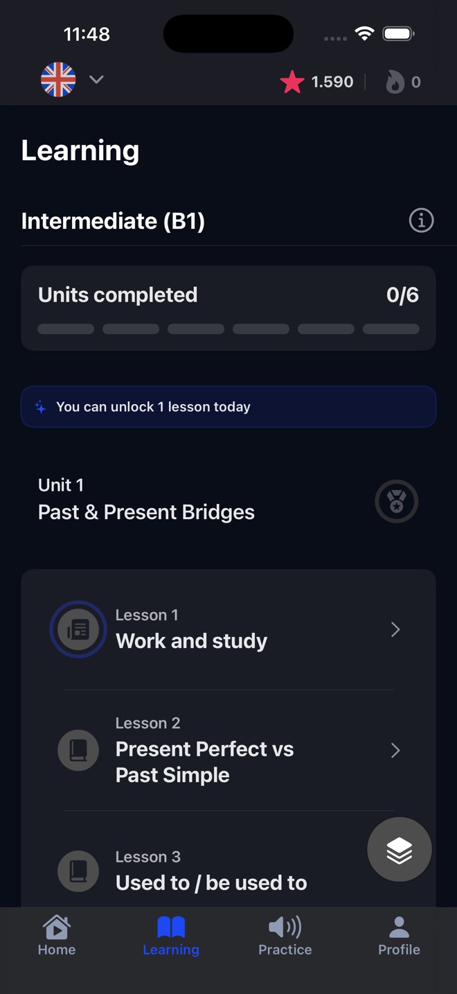 Fluo Learning Path: B1 Intermediate units with lessons on Past & Present Bridges